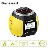  sansnail V1 360 Degree cámara de acción panorámica 2448 * 2448 30 fps ULTRA HD Video impermeable cámaras deportiva 4 K WiFi Deporte cámara Cam conducción VR, color amarillo
