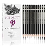 HIFORNY Kohlestifte, Zeichnungsset, superweich, mittel und hart, Kohlestifte zum Zeichnen, Skizzieren, Schattieren, Mischen, Hochformat, 12-teilig