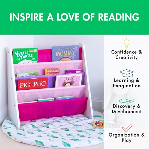 Image of Tot Tutors Kids Book Rack Storage Bookshelf, White /Pink & Purple (Friends Collection)