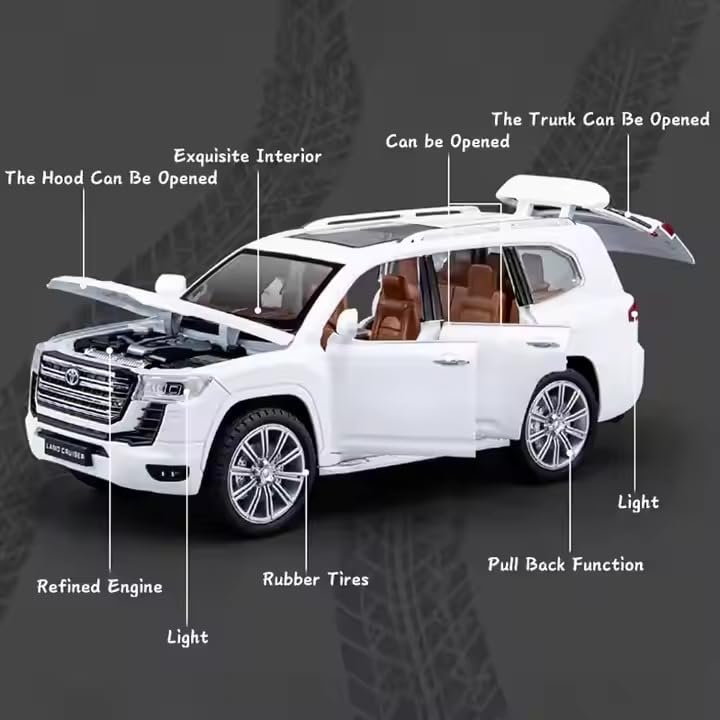 Image of Invite Enterprise Compatible for 1:24 Land Cruiser Lc300 Toy Car Model, Diecast Collectible Pull Back Model Car with Sound and Light, Toy Gift Vehicles for Adults Kids Boys Girls【White】