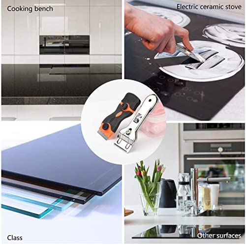 Foto von oumuik Ceranfeldschaber, Ceranfeld Schaber Kratzer mit 30 Edelstahl & Kunststoffersatzklingen Vignettenschaber/Glasschaber für Küchen, Herd