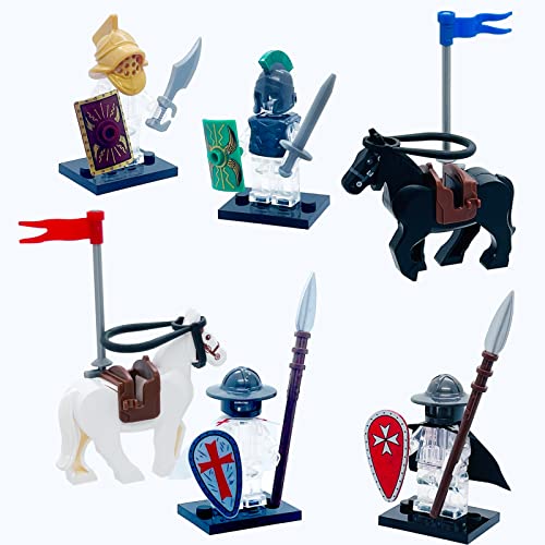 Saiburaz Medieval Knight Weapons Pack Accessories Set With 4 War Horse Building Block Toy Armor Helmet Shield Bow Arrow Pike Designed For Mini Figures Gift For Kids Boys Girls Building Kits #TOP4