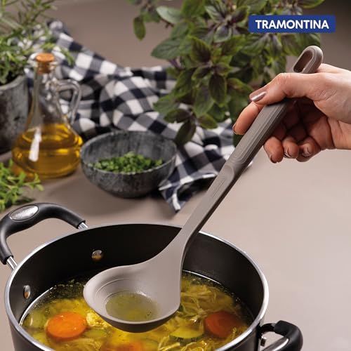 Image of Tramontina Softta Silicone Ladle - Grey, Heat‑Resistant to 210C - Safe for Nonstick & Ceramic Pots - Perfect for Soups, Stews, Saute & Serving