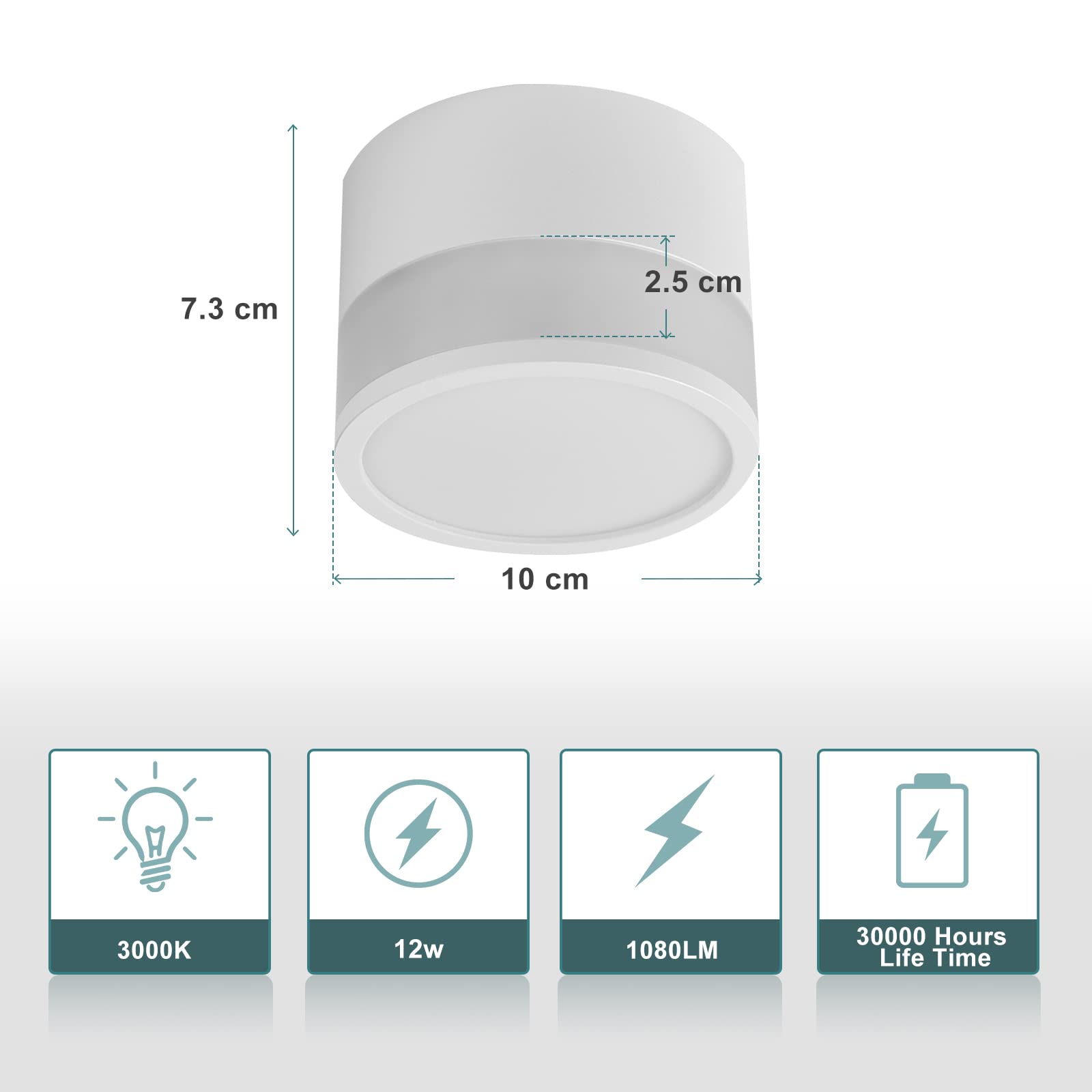 Plafonnier LED Spot 12W 3000K Lot de 4 Blanc Plafonnier Salon Aluminium Ø10cm 230V Luminaire Spots pour Couloir Chambre Salle à Manger Cuisine