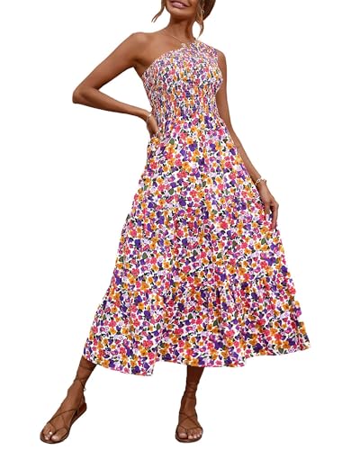 BTFBM Sommerkleid Damen Elegant One Shoulder Boho Kleid A Linie Blumenprint...