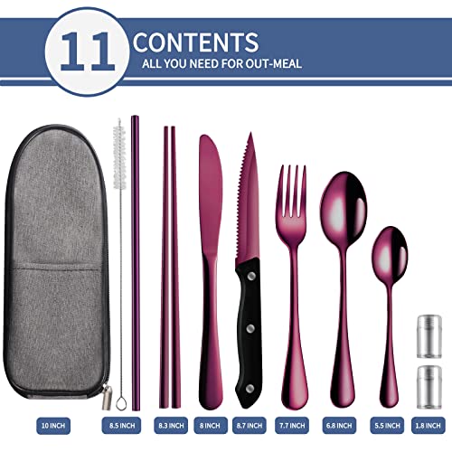 Logcow Portable Travel Utensils Set,Reusable Utensils,Travel Camping Cutlery Set,Stainless Steel Flatware Set with Case,Lunch Boxes Workplace Camping School Picnic (Purple) - Image 3