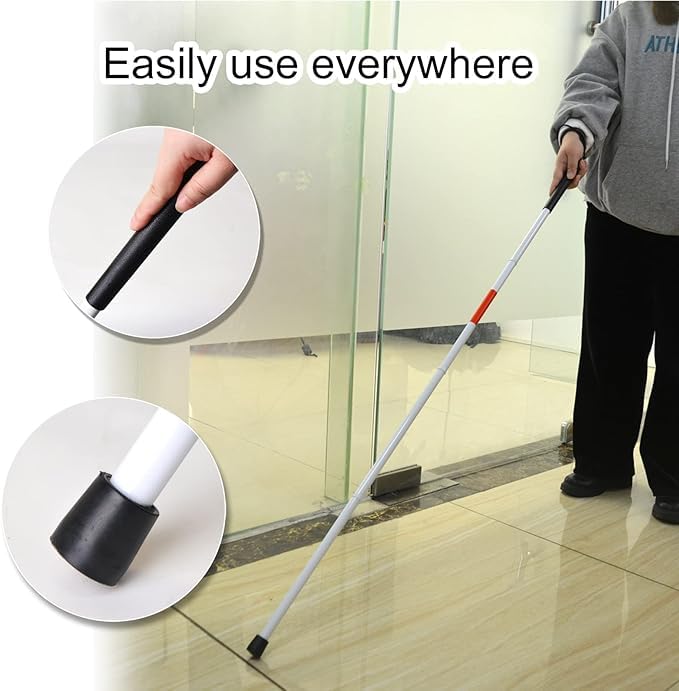 4 Folding Walking Stick for Blind, Partially Sight People with Red Reflected Tape Knob Handle (White) 4 Folding Walking Stick for Blind, Partially Sight People with Red Reflected Tape Knob Handle (White)