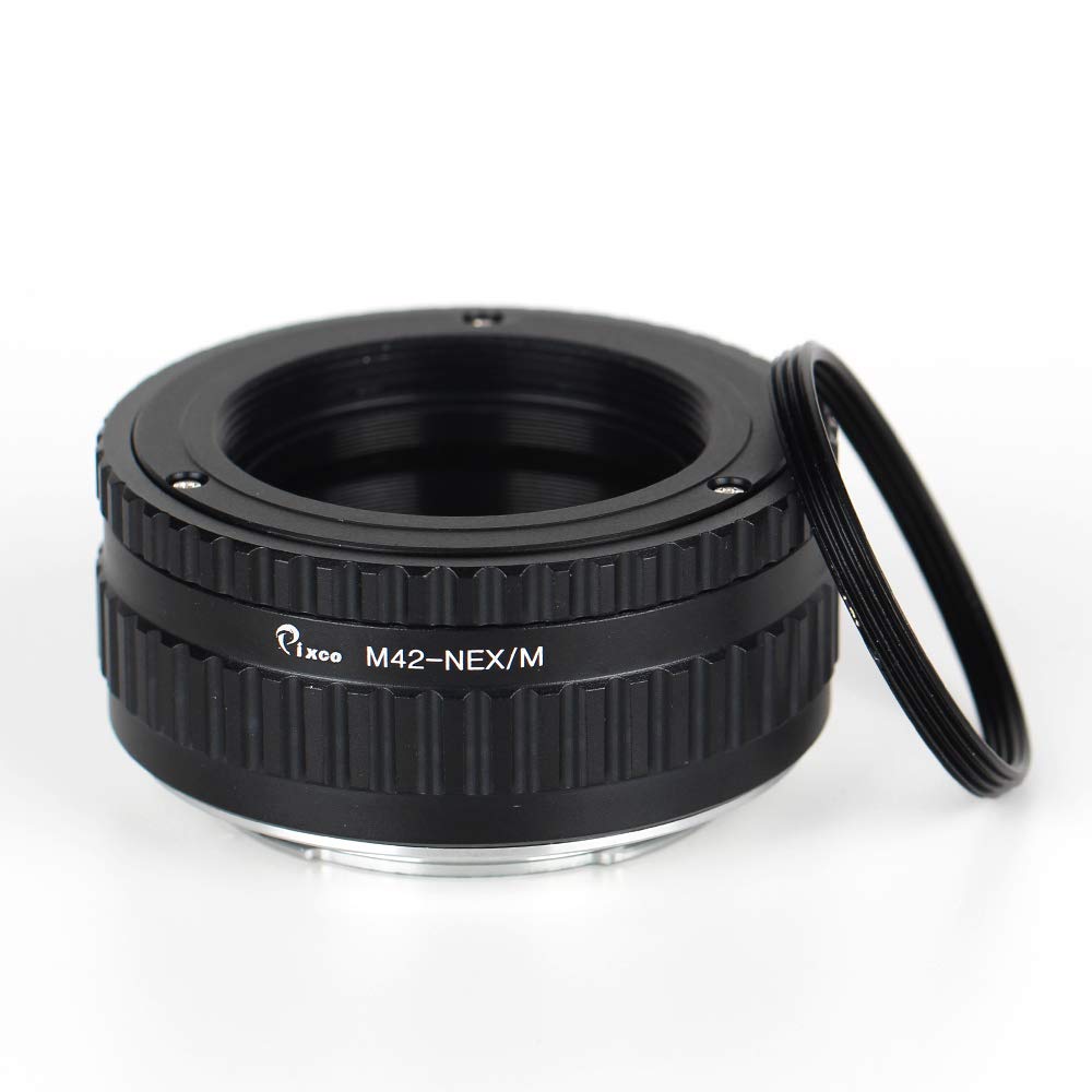 Pixco Adjustable Macro to Infinity Lens Adapter Suit for M42 Lens to Sony E Mount NEX A6500 A6300 NEX-5T NEX-3N Camera+39mm-42mm Step-up Metal Filter Adapter Ring(M39-NEX/M)