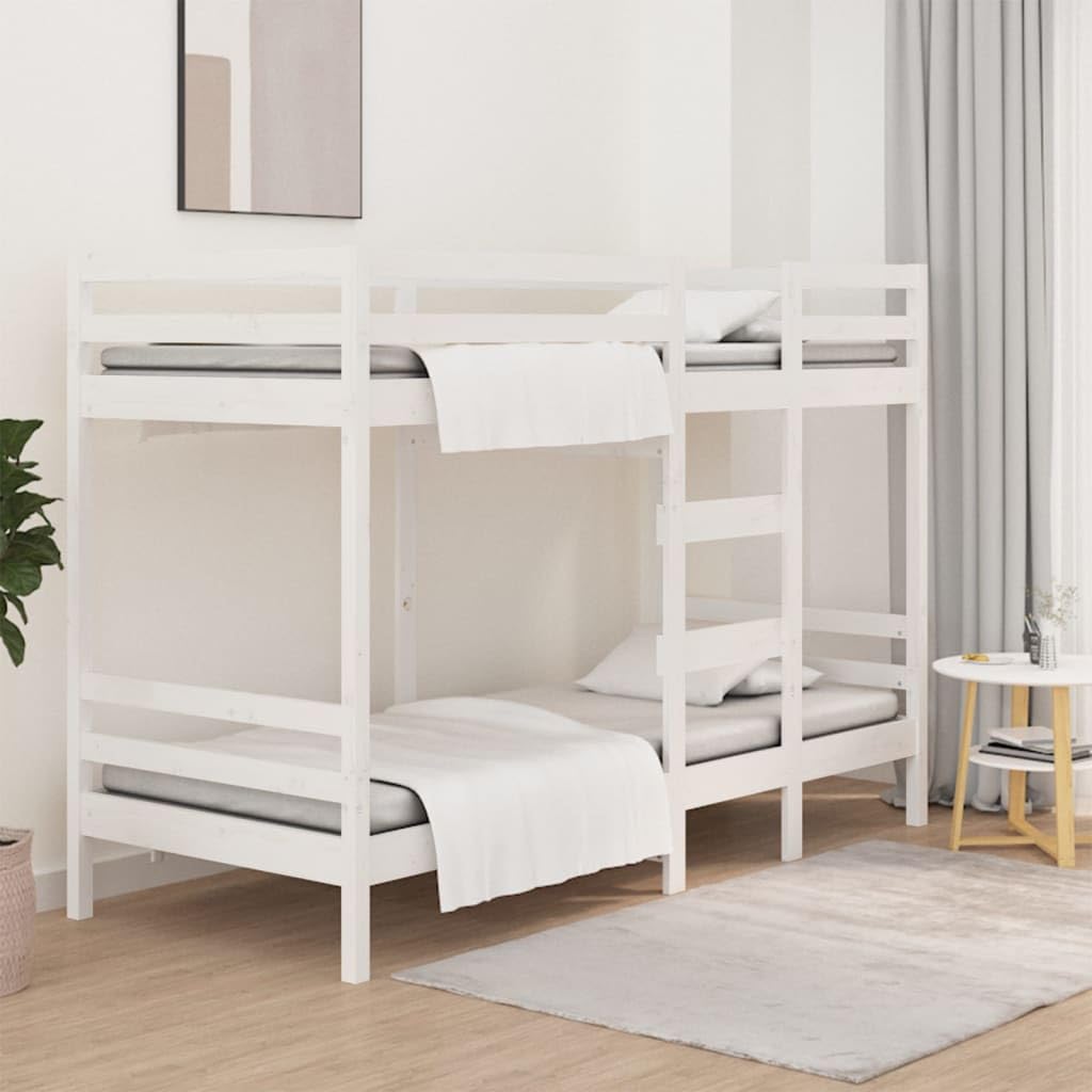 vidaXL Litera Cama Alta Somier Colchones Escalera Dormitorio Habitación Niños Adolescentes Adultos de Madera Maciza de Pino Blanco 75x190 cm