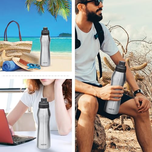 Image of MILTON Active 1000 Stainless Steel Water Bottle with Spout Mouth 885 ml, Single Walled, ISI Certified I Leak Proof Lid, Rust Proof I For School, Office, Gym I Silver