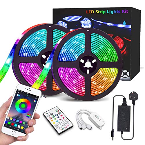 Tira de luces LED de 20 m, CGN Bluetooth 65.6FT 5050 RGB tira de luces de sincronización de color cambiante cuerda de luces flexible con controlador APP para dormitorio casa cocina