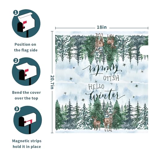 Image of Hello Winter Welcome Pine Trees Mailbox Covers Magnetic Standard Size 18 inchx21 inch Christmas Snow Green Forest Mailbox Cover Winter Mailbox Wraps Post Letter Box Cover Decor for Home Garden Yard