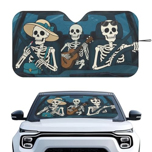 Image of Funny Skeleton Windshield Sun Shade Universal Fits Cars, SUVs, Trucks Sunshade, Keeps Your Vehicle Cool Blocks UV Rays Car Accessories for Summer, (66.53x34.44 Inches)