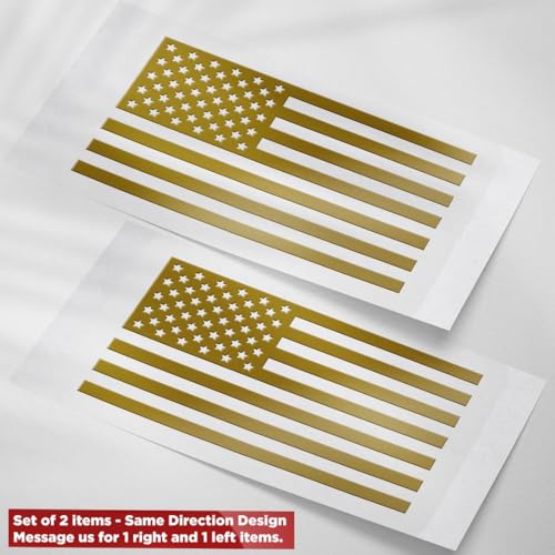 Image of American Flag Vinyl Decal USA Tactical Military Patriotic Subdued (Metallic Gold) (Set of 2) Premium Waterproof Vinyl Decal Stickers for Car Truck RV Helmet Bumper Window Laptop Rearview Mirror