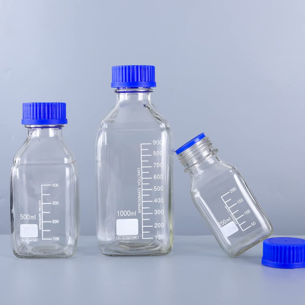 POPETPOP 4 Piezas Botella De Vidrio Botella Pequeña Vial De Muestra con Tapas Viales Transparentes De 250ml Vial De Reactivo De 250ml Botella De Muestreo Cubierta Azul
