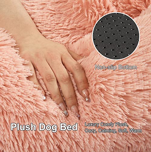 Jiupety Large Dog Bed Plush, Round Calming Donut Dog Bed, Up To 60 Lbs, Flush And Fluffy Large Dog Bed, Comfy And Cozy Dog Bed, Xxl Size (40"X40") Pink Large Dog Bed #TOP2