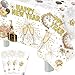 FANCY LAND Happy New Year Tablecloths 3 Pack New Years Eve Party Supplies 2024 Gold & White Tablecloths for Rectangle Tables Happy New Year Decorations