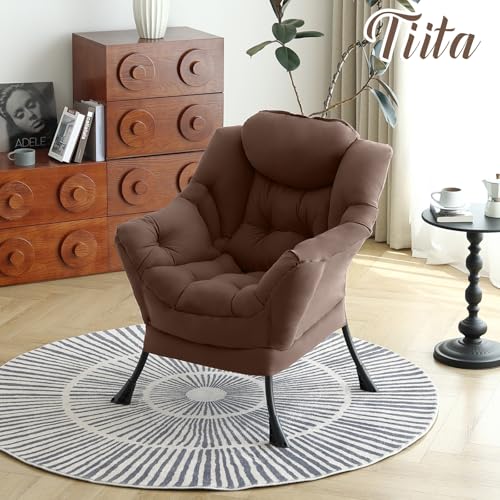 Image of Tiita Brown Lazy Chair, Modern Large Accent Armchair, Comfy Leisure Sofa Reading Chair for Bedroom, Living Room, Dorm Rooms, Garden and Courtyard
