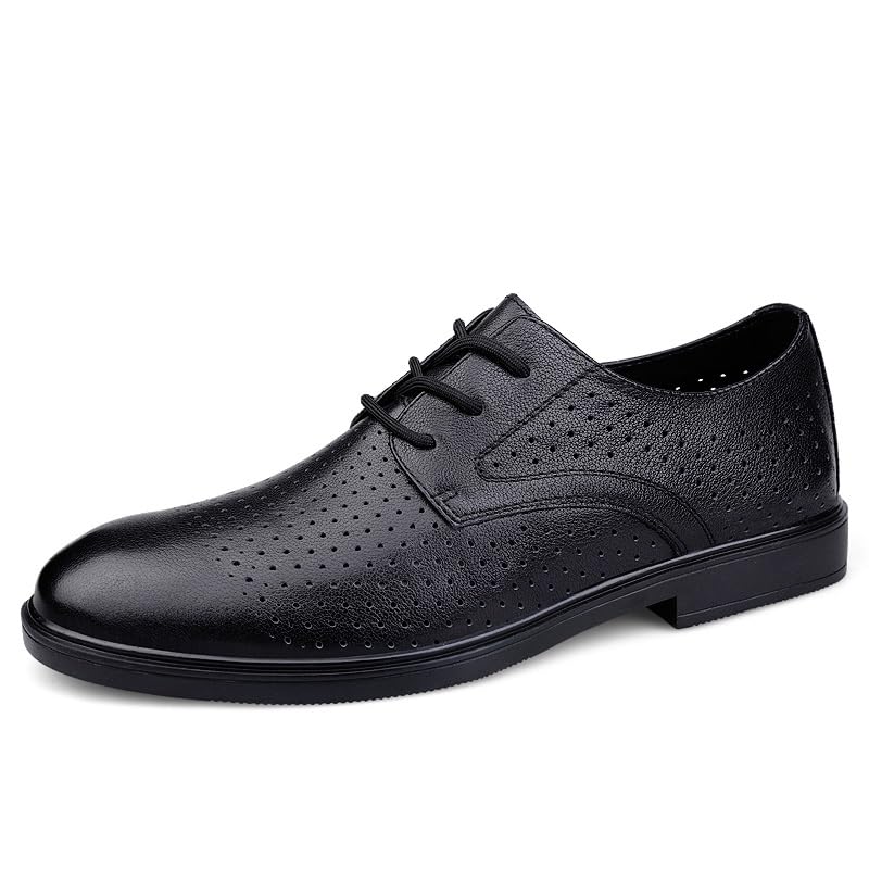 HOOENG Oxford Shoes for Men Lace Up Round Toe Leather Derby Shoes Block Heel Anti-Slip Slip Resistant Low Top Rubber Sole Business(Color:Black Hollow Out,Size:10)2