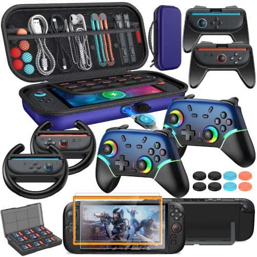 Image of FYOUNG Switch 2 Accessories with Pro Style Controller,Bundle for Nintendo 2 | Case Bundle for Nintendo Switch 2 Console, 23 IN 1 Kit: Carrying Case, Protective Shell, Grip, Steering Wheel