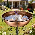 3" Deep 43" Tall Metal Bird Bath for Outdoors, 12" Dia Removable Bird Baths Water Bowl for Outside, Vintage Standing Birdbaths with Stable Stake for Garden Yard Lawn Decor 1.4 Gallon