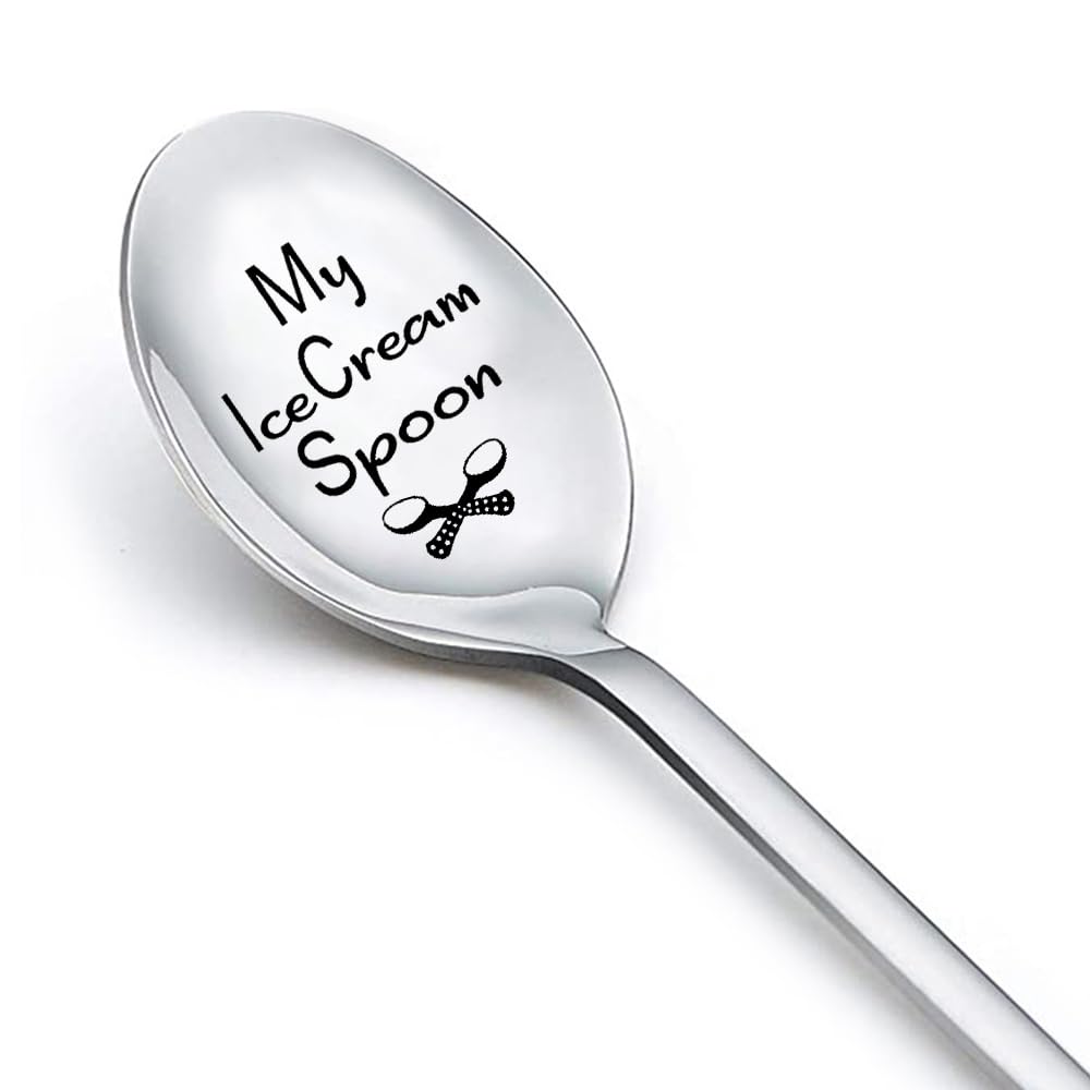 Ice Cream Lover Gifts for Him Her Engraved My Ice Cream Spoon for Friend Sister Birthday Christmas Gifts for Women Men Metal Dessert Coffee Spoons