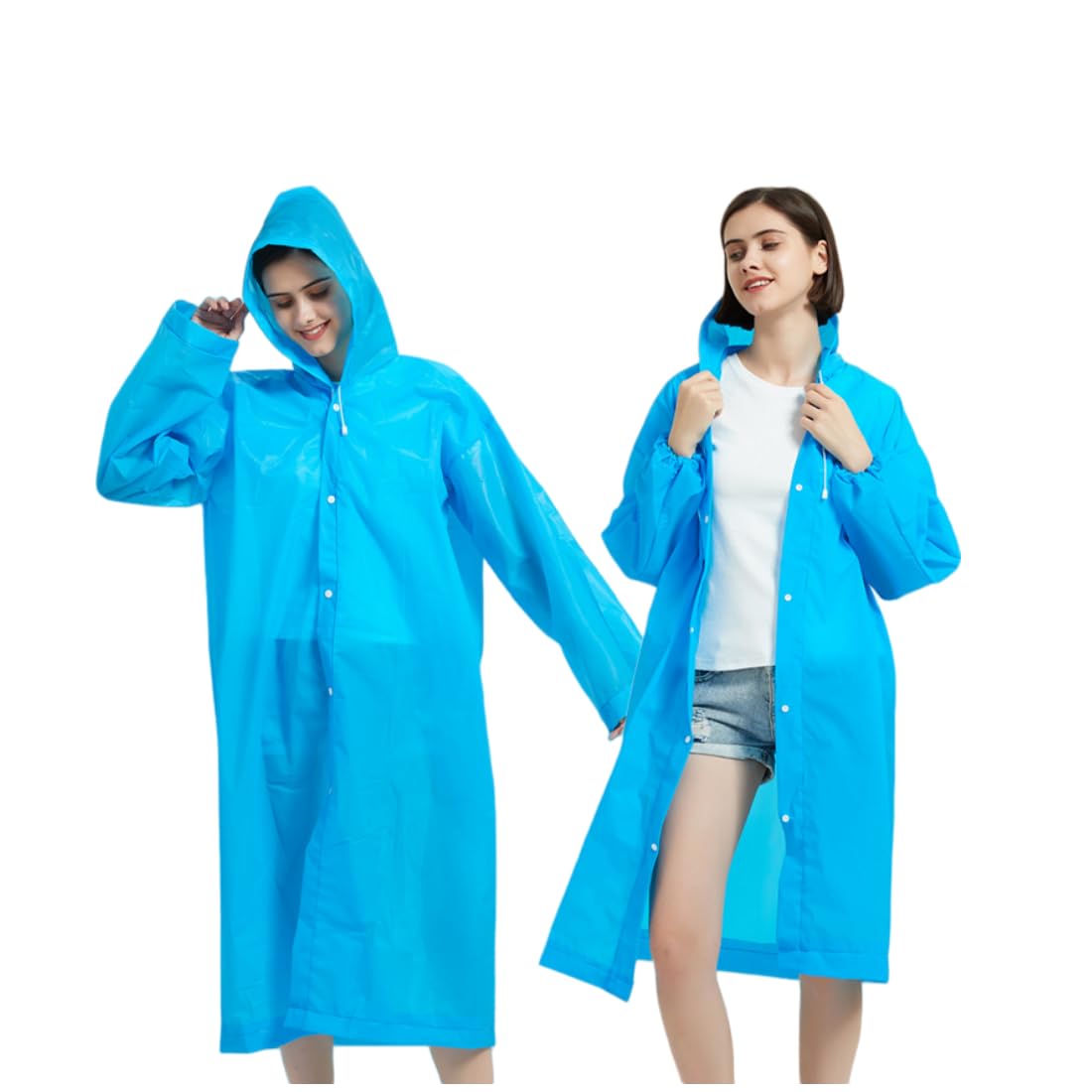 Jporshu Unisex Blue 4 Pack Of Rain Poncho Raincoats For Women & Men， Clear Reusable Poncho Emergency Raincoats，With Drawstring Hood And Elastic Cuff For Festival，For Festival,Camping,Hiking Travel