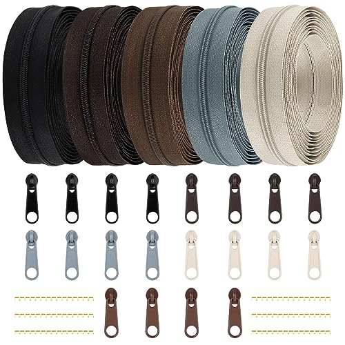 DOITEM 15.3 Yards/ 14 m 5 Pieces Assorted Colors #3 Nylon Coil Zippers