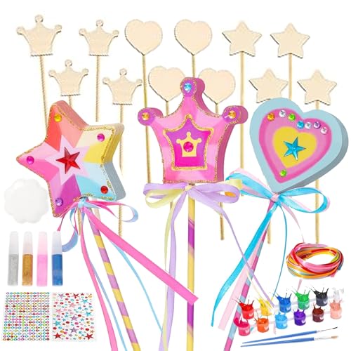 GUOYOU Lot de 27 baguettes magiques DIY pour enfants, baguettes magiques pour princesse, kit de bricolage, pour anniversaire d'enfant, en bois, pour enfants à bricoler et à peindre, pour filles