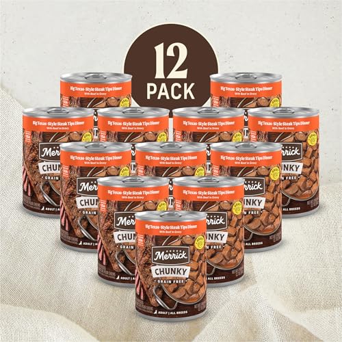 Merrick Chunky Grain Free Premium And Wholesome Canned Dog Food, Real Meat Big Texas Steak Tips Dinner - (Pack of 12) 12 ct. Cans