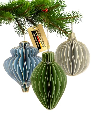 MJhomely® Mini Papier Weihnachtsbaumschmuck [6 Stück] – Waben...