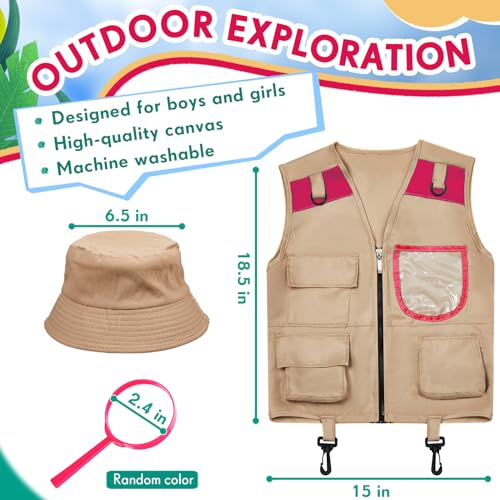 Image of Ramede Kids Safari Explorer Vest and Hat Explorer Costume | for Fishing Adventures Camping Boy Girls Cosplay