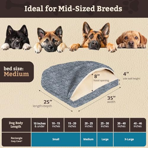 Image of Snoozer Rectangle Cozy Cave Dog Bed, Hooded Dog Bed, Palmer Indigo (M)