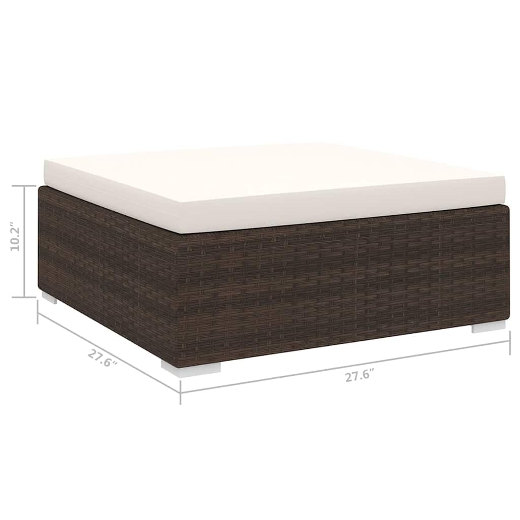 Modułowy podnóżek z poduszką, rattan PE, brązowy, 70 x 70 x 26 cm, odporny na warunki atmosferyczne, malowana proszkowo rama stalowa, zdejmowana tapicerka, elastyczny do ogrodu, na taras