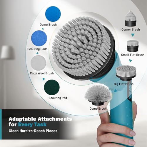 Image of Alloyman 1200RPM Electric Spin Scrubber, 20V Replaceable Battery, Shower Cordless Cleaning Brush, Power Scrubber for Cleaning with 8 Brushes for Bathtub /Tub /Tile /Floor