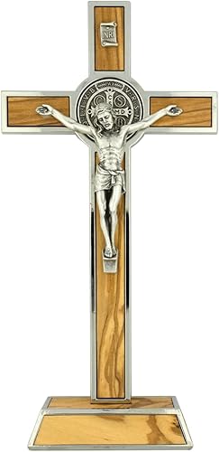 Crucifijo de medalla de San Benito San patrón de los estudiantes y Europa Decoración católica del hogar Gran regalo para el bautismo, la primera