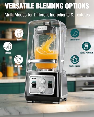 Image of WantJoin Commercial Blender- 80Oz Quiet Shield Smoothie Blender, 1600W Professional Ice Crusher with 6 Blades & 15 Speeds, High-speed Ice Drink Maker for Restaurant Cafe Home, Dishwasher Safe