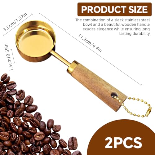 Image of Supvox Spoon Set for Kitchen 2Pcs 15ml Wooden Handle Stainless Steel Coffee Bean Spoon Measuring Spoons Set Utility Scoop for Food, Ingredients, Flour, Spices