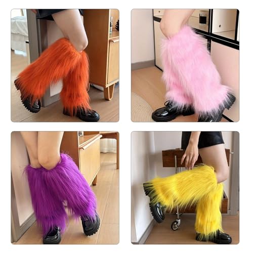 Plush Furry Leg Warmers for Women Cozy Winter Boot Toppers Cuffs Aesthetic Punk Colorful Leg Covers Gaiters2