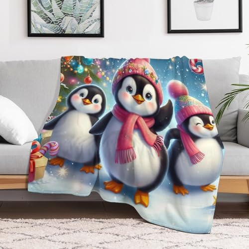 Couverture pingouin douce grand format lavable pour lit et canapé