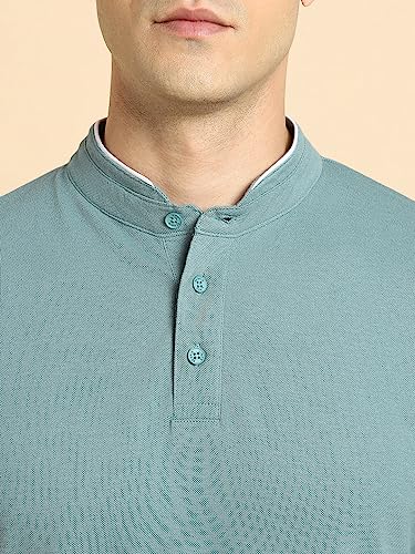Image of Dennis Lingo Men's Cotton Solid Stand Collar Regular Fit T-Shirt