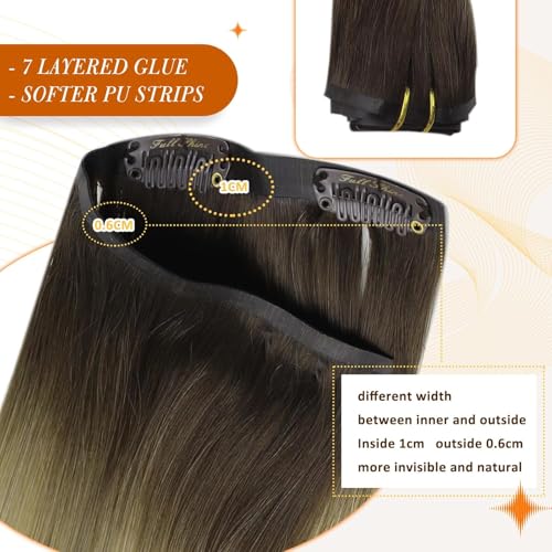 Image of Full Shine Seamless Clip in Hair Extensions Human Hair, Ombre Dark Brown to Ash Blonde and Platinum Blonde, Invisible PU Weft, Remy for Women, 16 Inch 120g 8 Pcs