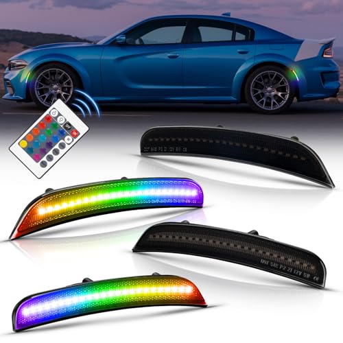 NEIFILES RGB LED Side Marker Lights Compatible with Dodge Charger 2015 2016 2017 2018 2019 2020 2021 2022 2023 Front Rear Fender Bumper Lamps 16-color Pack of 4