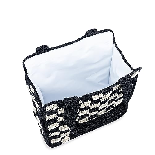 The Sak Ellen Insulated Tote in Crochet, Double Handle Straps, Black Check3