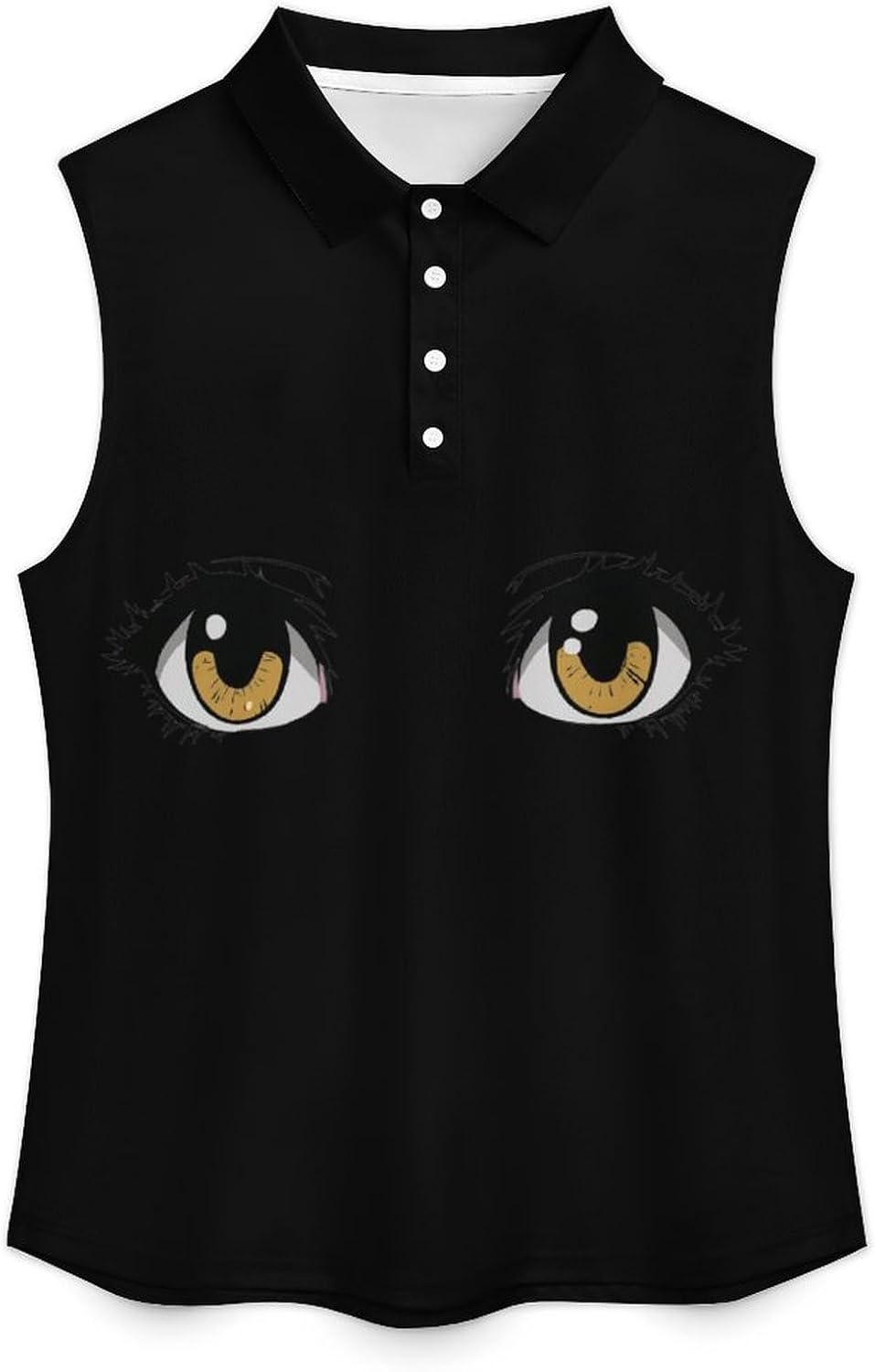Anime Eyes Womens Sleeveless V Neck Golf Polo Shirts | Collared Tank Tops