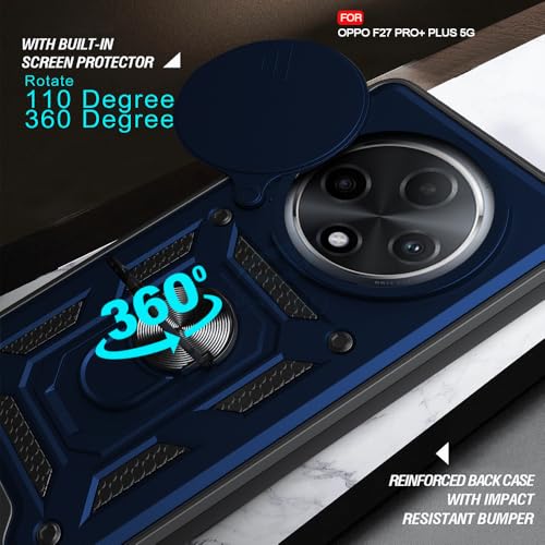Image of AESTMO Tough Armor Oppo F27 Pro Plus 5G Bumper Back Case Cover | Ring Holder & Sliding Camera Shield Cover | 360 Degree Protection Back Case Cover for Oppo F27 Pro Plus 5G (Blue)