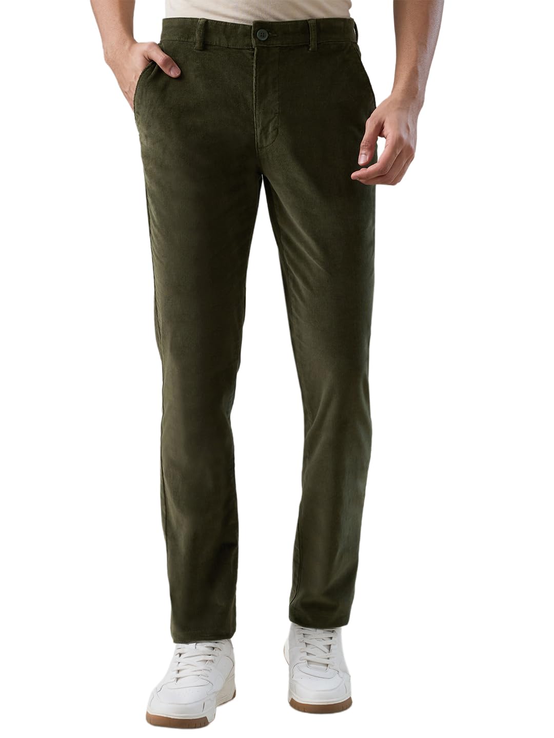 park avenue Men Slim Fit Corduroy Pattern Cotton Blend Flat Front Casual Chinos-picture-17