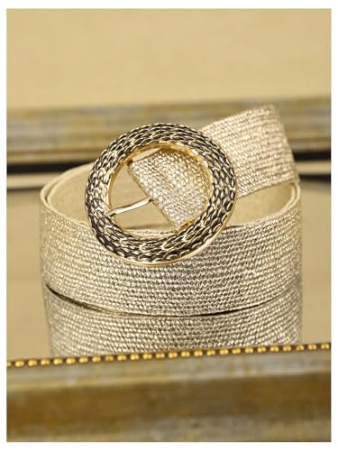 Women's Round Buckle Straw Belts Boho Braided Waist Belt with Round Buckle2