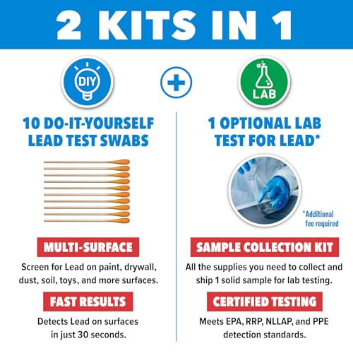 Image of Safe Home Lead Combo Test Kit - 10 DIY Surface Swabs + Optional Testing at our EPA Certified Lab - Detect Lead in Materials Such as Paint, Dust, Soil, and More - Great for Homeowners & Contractors
