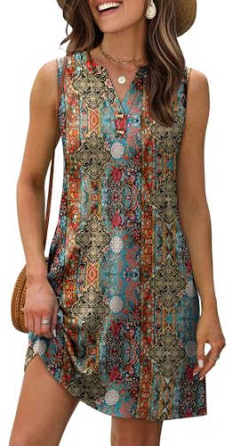 Image of XIEERDUO Summer Dresses for Women 2026 Beach Vacation Clothes V Neck Button Sundresses with Pockets